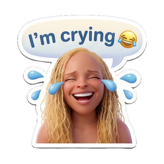 Blonde girl laughing with tears and I'm crying text Blonde Girl Daily Vibes sticker for expressive chats and social replies.