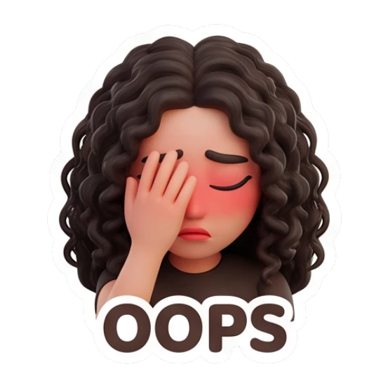 Woman with curly hair covering face in embarrassment, text OOPS Modern Couple Daily Vibes sticker for expressive chats and social replies.