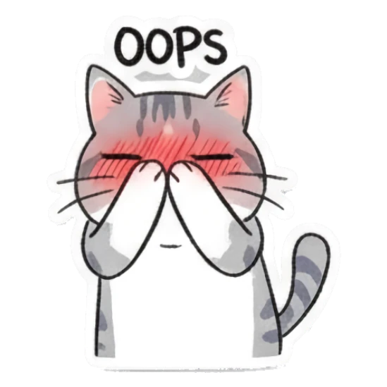 Embarrassed gray cat covering face with blush and text Oops Playful Gray Tabby Diary sticker for expressive chats and social replies.