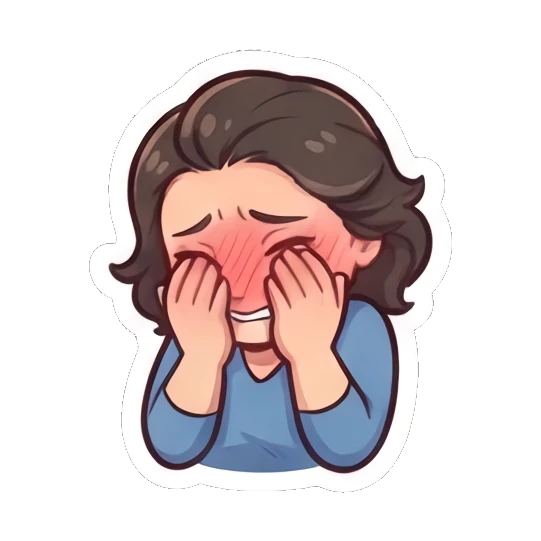 Young woman covering her face with hands while blushing Cheerful Brunette Daily Life sticker for expressive chats and social replies.