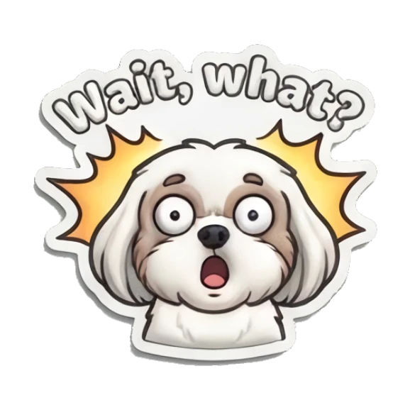 Shih Tzu looking shocked with wide eyes and mouth open Puffy Shih Tzu Pals sticker for expressive chats and social replies.