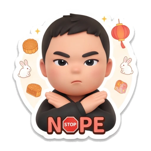 Boy crossing arms to gesture no with text NOPE Mid-Autumn Boy Expressions sticker for expressive chats and social replies.