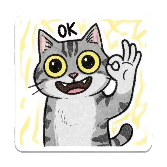 Tabby cat making an OK gesture with a happy face and text OK. Doodle Tabby Cat Daily sticker for expressive chats and social replies.