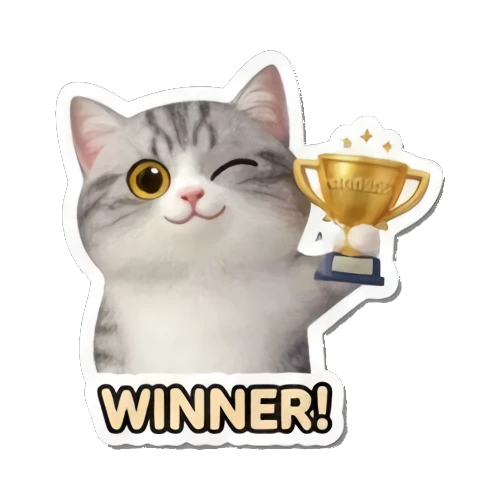 手捧奖杯庆祝胜利 Whimsical Tabby Adventures sticker for expressive chats and social replies.