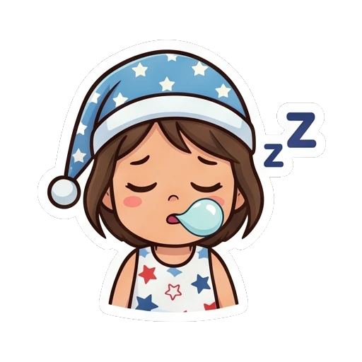 Girl sleeping with a nightcap and bubble Cheerful Star Girl Adventures sticker for expressive chats and social replies.