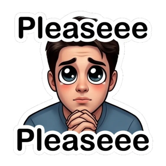 Young man looking pleading with big puppy eyes. Daily Life of a Cool Guy sticker for expressive chats and social replies.