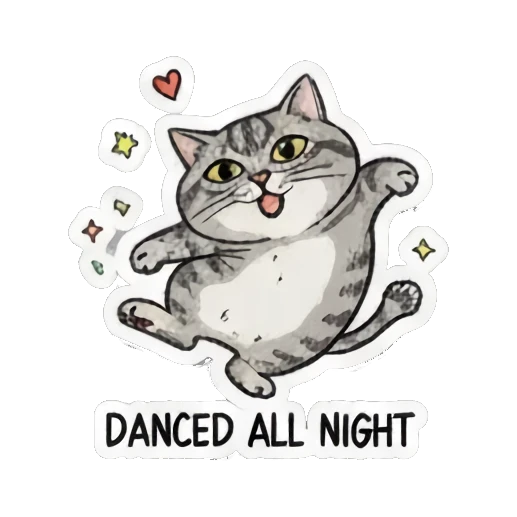 cat in playful doodle style Dancing Tabby Vibes sticker for expressive chats and social replies.