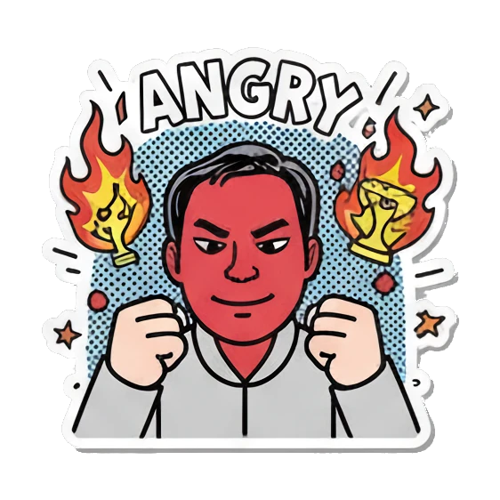 Angry man with flames Basketball Pop Art Guy sticker for expressive chats and social replies.