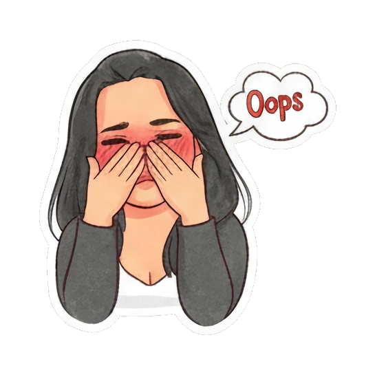 Young woman covering her face in embarrassment with 'Oops' text. Modern Girl Daily Expressions sticker for expressive chats and social replies.