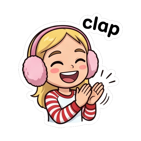 Blonde girl clapping hands happily. Blonde Girl Daily Life sticker for expressive chats and social replies.
