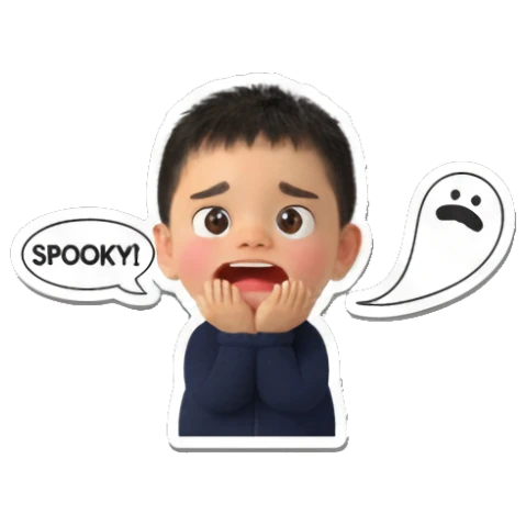 Scared boy seeing a ghost, 'SPOOKY!' Chibi Boy's Daily Fun sticker for expressive chats and social replies.