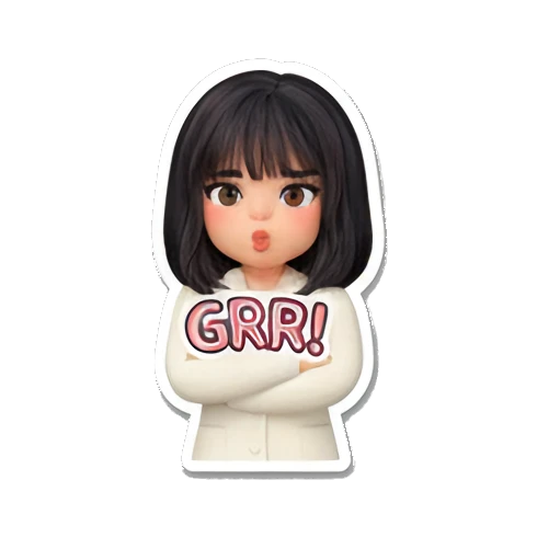 Girl with arms crossed looking grumpy with text GRR Office Chic Girl Daily sticker for expressive chats and social replies.
