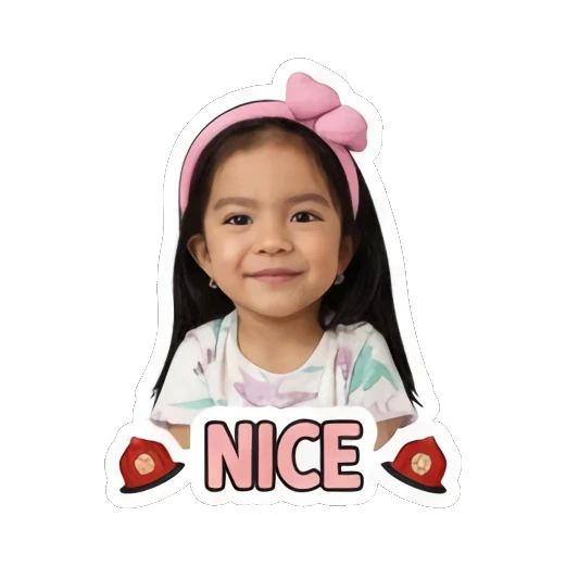 Little girl smiling gently with NICE text Little Girl Daily Expressions sticker for expressive chats and social replies.
