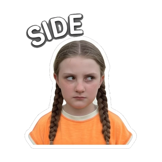 Girl giving side eye with Side Eye text Daily Life of Two Sisters sticker for expressive chats and social replies.