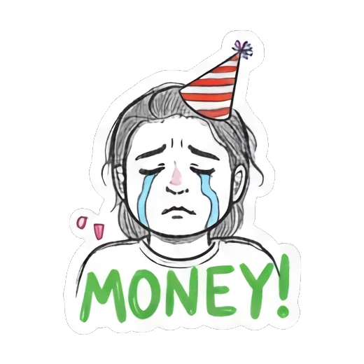 戴派对帽哭泣的女孩 Doodle Girl Daily Vibes sticker for expressive chats and social replies.