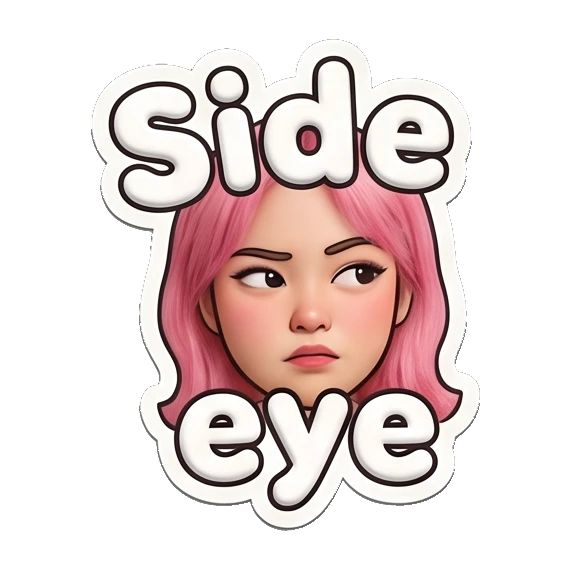 Skeptical girl giving a side-eye glance with a judgmental expression. Pink Hair Girl Daily Vibes sticker for expressive chats and social replies.