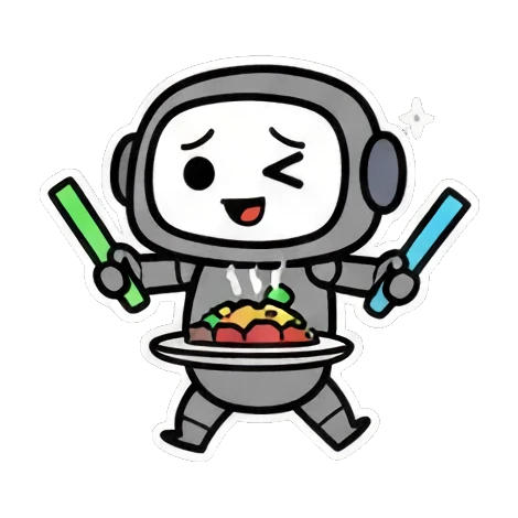 端着美食的厨师 Chibi Robot Emoticons sticker for expressive chats and social replies.