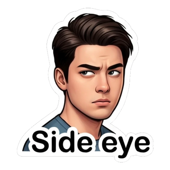 Young man giving a suspicious side-eye glance. Daily Life of a Cool Guy sticker for expressive chats and social replies.