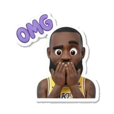 Basketball star looking shocked with hands on face, OMG text King James Expressive Moments sticker for expressive chats and social replies.