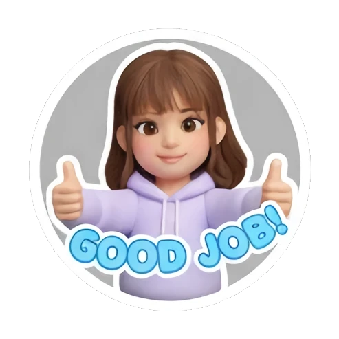 Girl in hoodie giving double thumbs up with Good Job text Cute 3D Girl Daily Life sticker for expressive chats and social replies.