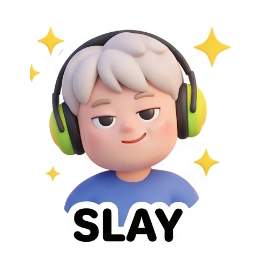 Confident boy with a smug smile saying Slay Gamer Boy Daily Life sticker for expressive chats and social replies.
