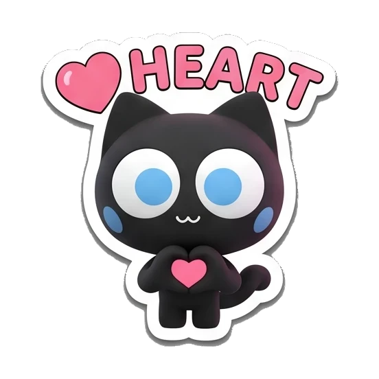 黑猫双手比心 Melodic Black Cat sticker for expressive chats and social replies.