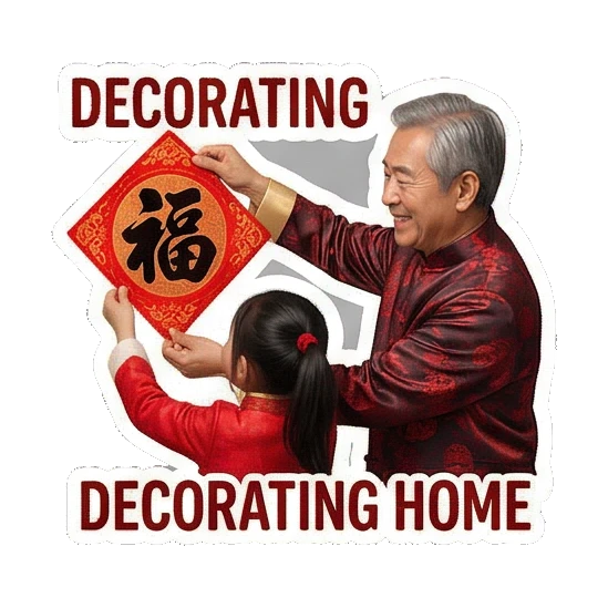 Hanging Fu decoration Grandpa and Granddaughter CNY Moments sticker for expressive chats and social replies.