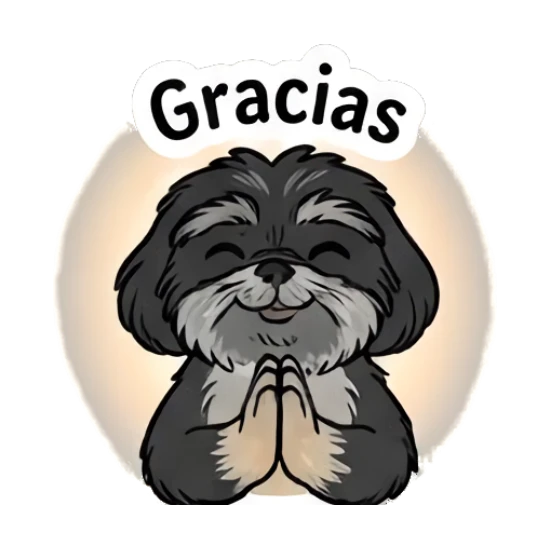 Shih Tzu praying with gratitude and text Gracias Little Shih Tzu Moods sticker for expressive chats and social replies.