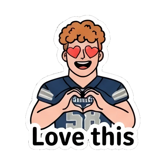 Loving ginger athlete making a heart shape with hands with text Love this Ginger Athlete Vibes sticker for expressive chats and social replies.