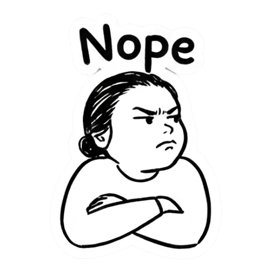 Girl crossing arms with a firm nope expression Daily Doodle Girl sticker for expressive chats and social replies.