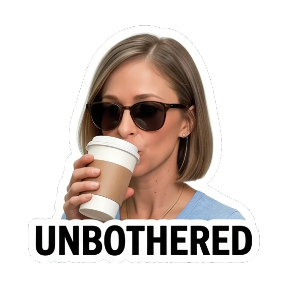 Woman wearing sunglasses drinking coffee Daily Life Expressions sticker for expressive chats and social replies.