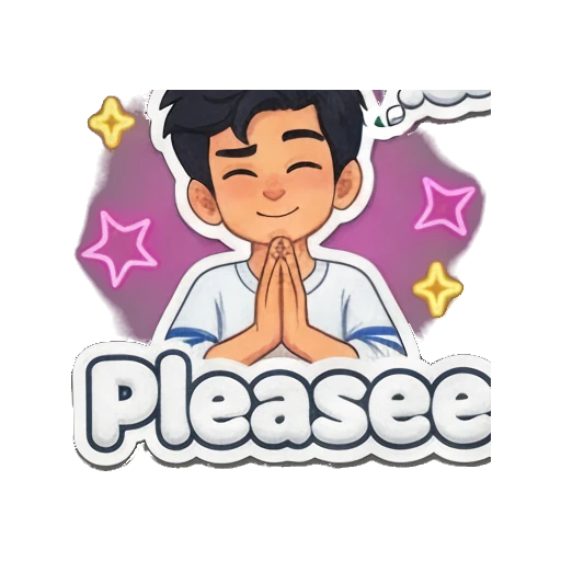 Boy with closed eyes and heart bubble with text Pleasee Playful Boy Daily Vibes sticker for expressive chats and social replies.