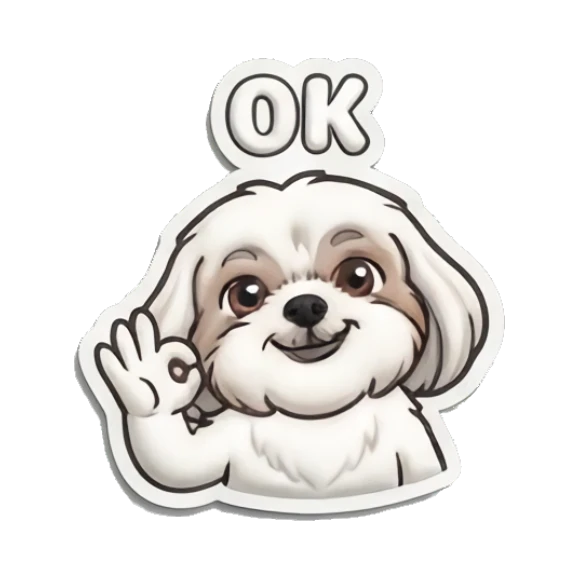 Shih Tzu making an OK hand gesture with a happy face Puffy Shih Tzu Pals sticker for expressive chats and social replies.