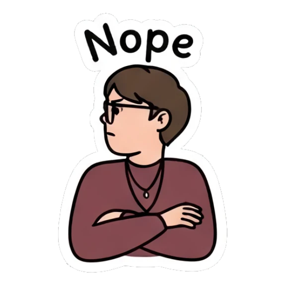 Stubborn boy with arms crossed saying Nope Daily Doodle Boy sticker for expressive chats and social replies.