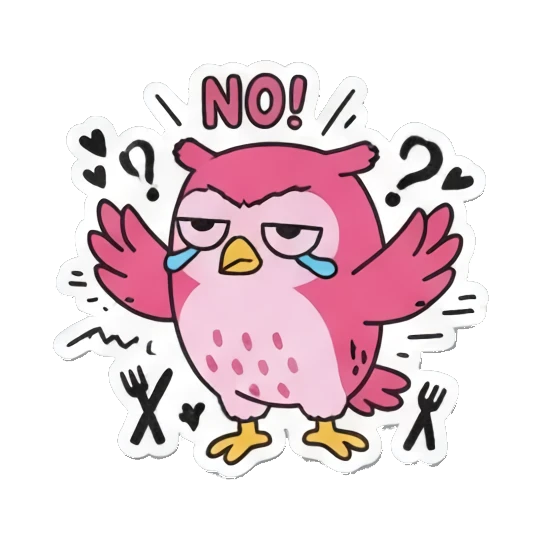 哭泣拒绝NO! Pink Owl Expression Stickers sticker for expressive chats and social replies.