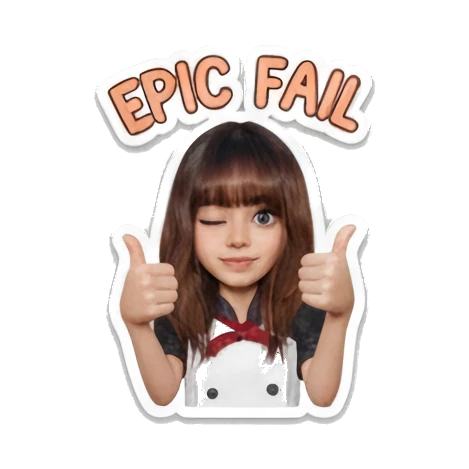 Girl chef winking with double thumbs up, confident, EPIC FAIL Little Chef Adventures sticker for expressive chats and social replies.