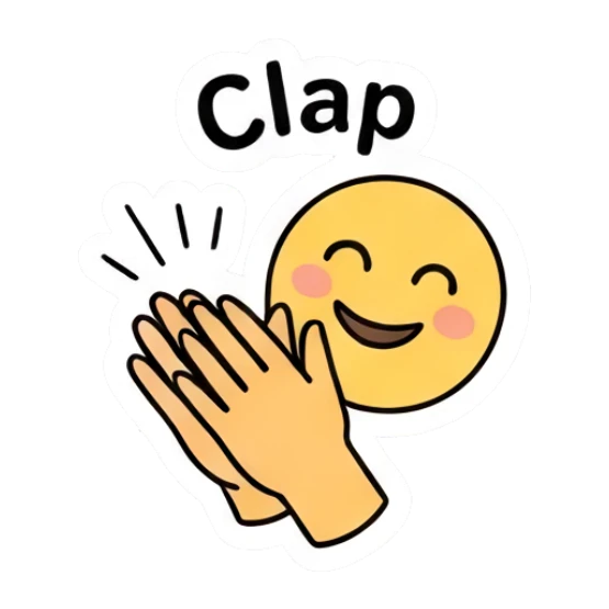Girl clapping hands with a happy smile, text Clap. Daily Vibe Girl sticker for expressive chats and social replies.