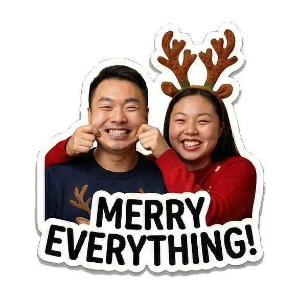 Man and woman tangled in fairy lights Christmas Couple Adventures sticker for expressive chats and social replies.