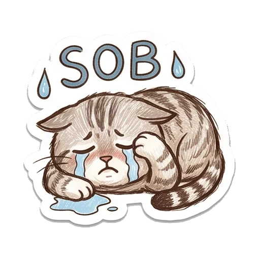 Crying cat sobbing Cozy Tabby Doodle Life sticker for expressive chats and social replies.