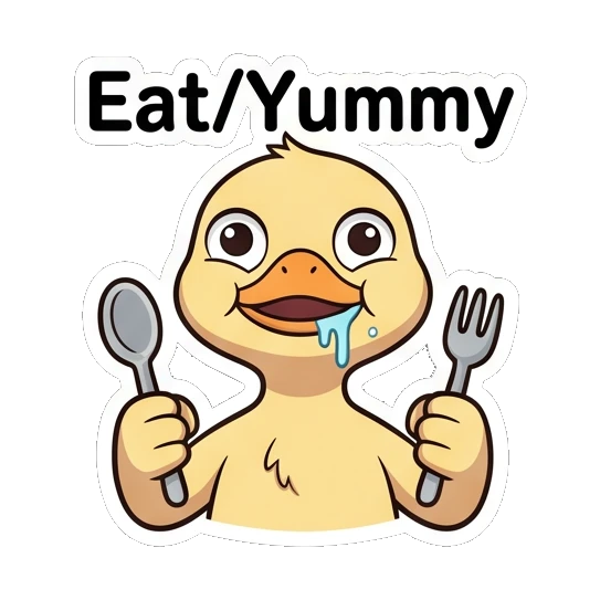 Hungry duckling holding a spoon and fork Cheerful Little Duckling sticker for expressive chats and social replies.