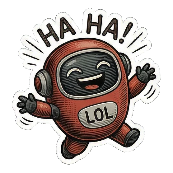 开心地大笑的红色机器人 Vintage Bot Emotions sticker for expressive chats and social replies.