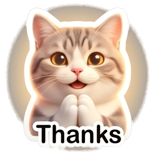 Grey cat praying with Thanks text Cute Grey Tabby Expressions sticker for expressive chats and social replies.