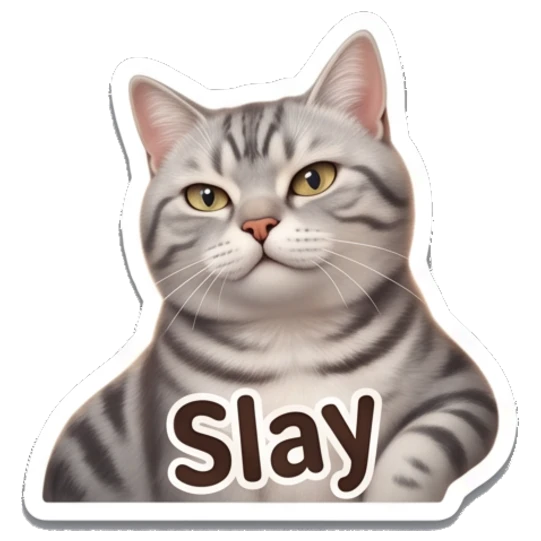Confident tabby cat posing with sparkles and 'Slay' text Tabby Cat Daily Vibes sticker for expressive chats and social replies.