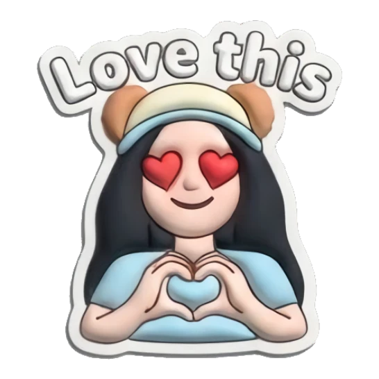 Girl making heart shape with hands Puffy Girl Moods sticker for expressive chats and social replies.