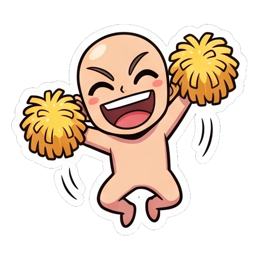 Bald boy cheering with pom-poms Baldy Boy Daily Life sticker for expressive chats and social replies.
