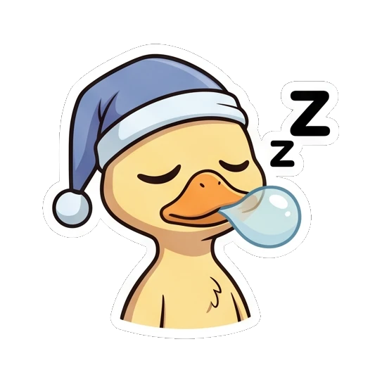 Sleepy duckling wearing a nightcap with a bubble Cheerful Little Duckling sticker for expressive chats and social replies.