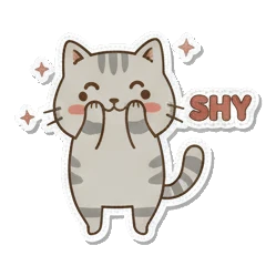 Shy kitten hiding face with SHY Cozy Tabby Daily sticker for expressive chats and social replies.