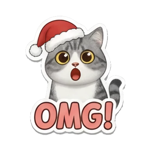 惊讶猫咪戴圣诞帽喊OMG Kitty's Festive Feelings sticker for expressive chats and social replies.