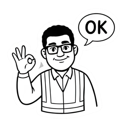 Man in safety vest giving an OK sign with speech bubble Working Guy Daily Vibes sticker for expressive chats and social replies.