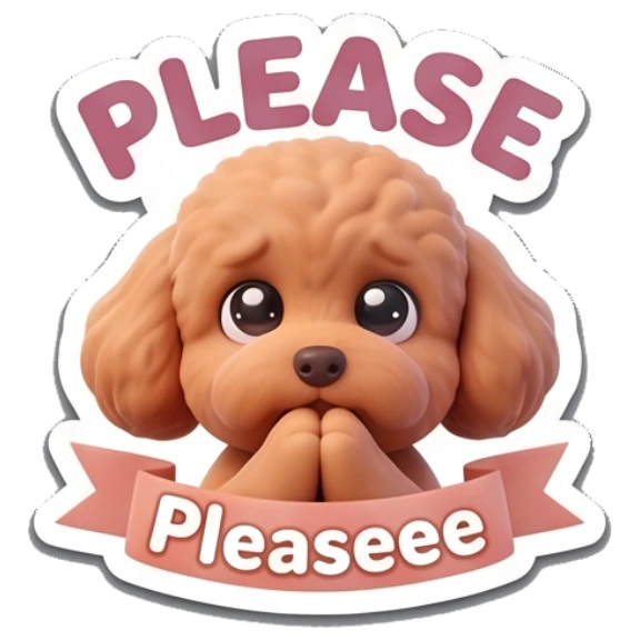Poodle begging with hands together in a pleading pose. Poodle Pals Daily sticker for expressive chats and social replies.